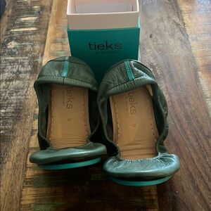 Tieks green leather flats